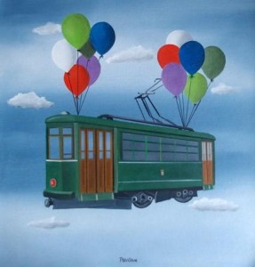 Un'opera di Carlo Trevisan: anche il tram vola nel cielo della fantasia
